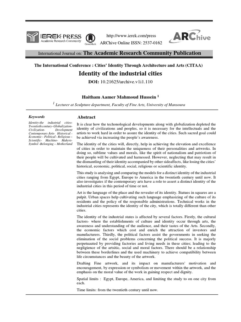 Identity of The Industrial Cities PDF Mining Identity (Social