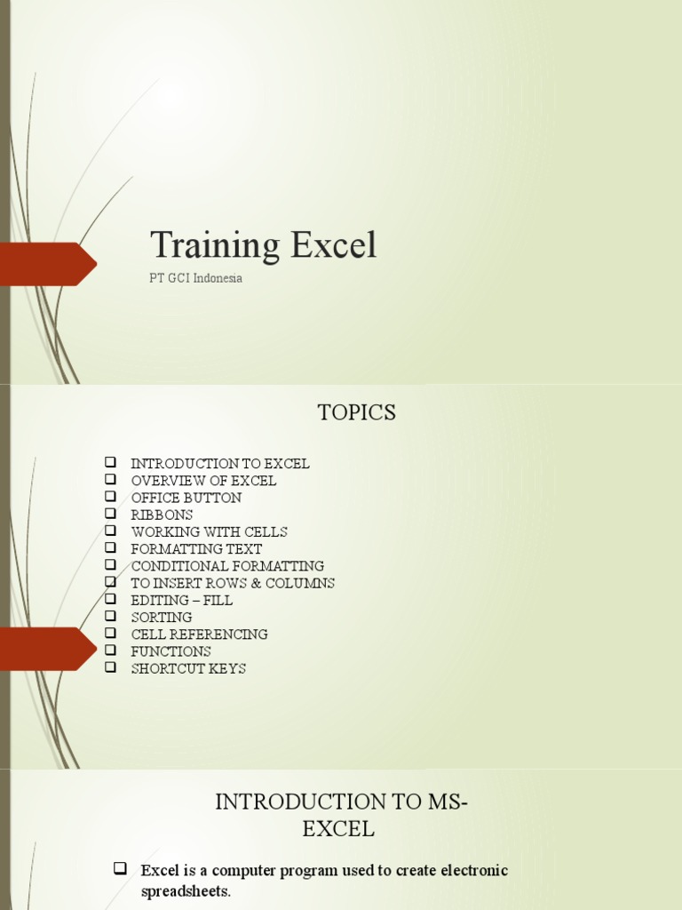 Training Excel Basic | Download Free PDF | Microsoft Excel | Spreadsheet
