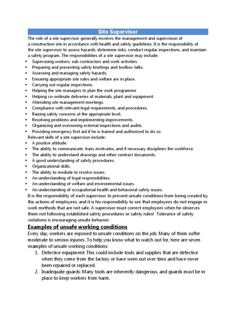 Role Of A Supervisor Pdf