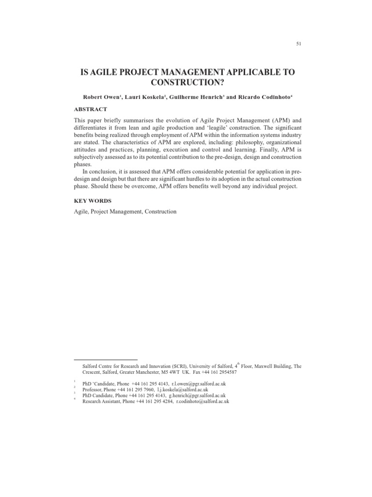 Agile Project Management in Construction | PDF | Agile Software ...