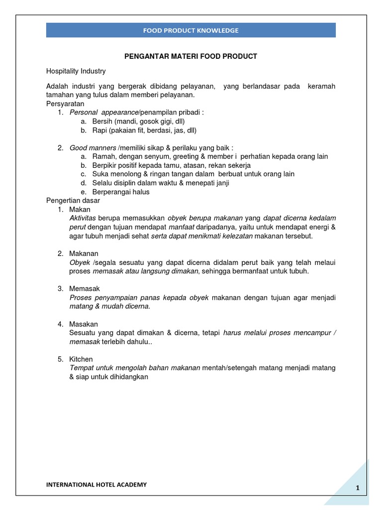 Pengetahuan Dasar Dapur dan Memasak | PDF