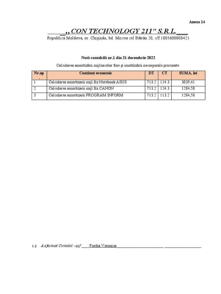 Model de Note Contabile | PDF