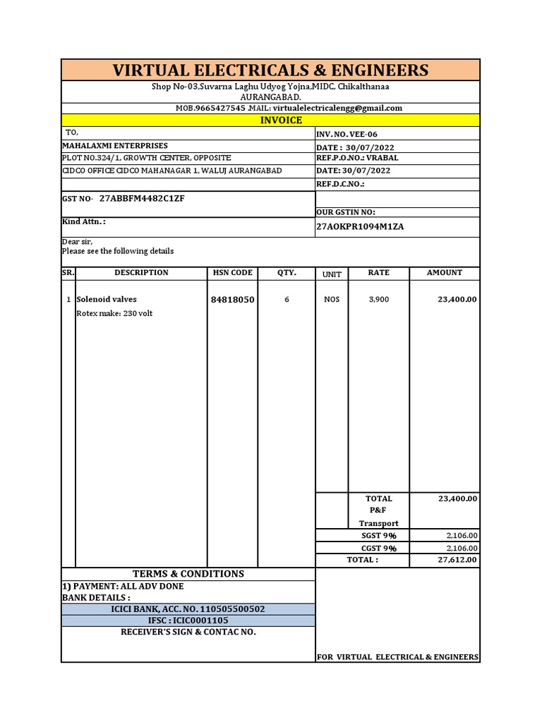 Invoice for Solenoid Valves Sale | PDF