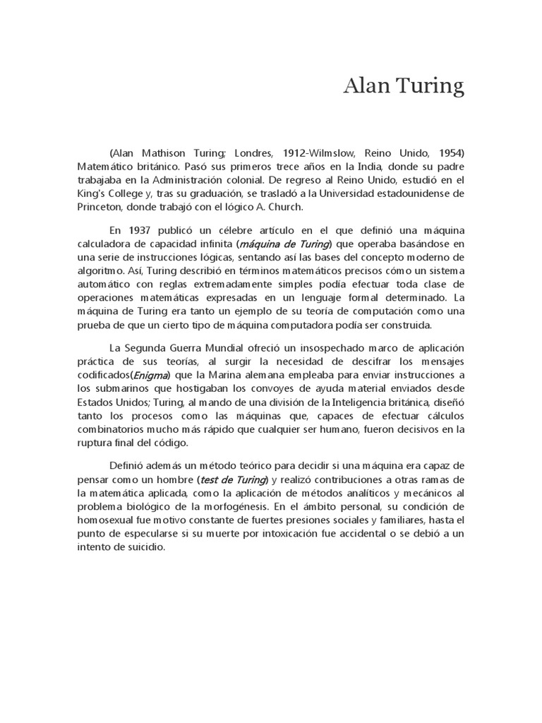 Apuntes Alan Turing PDF | PDF | Alan Turing