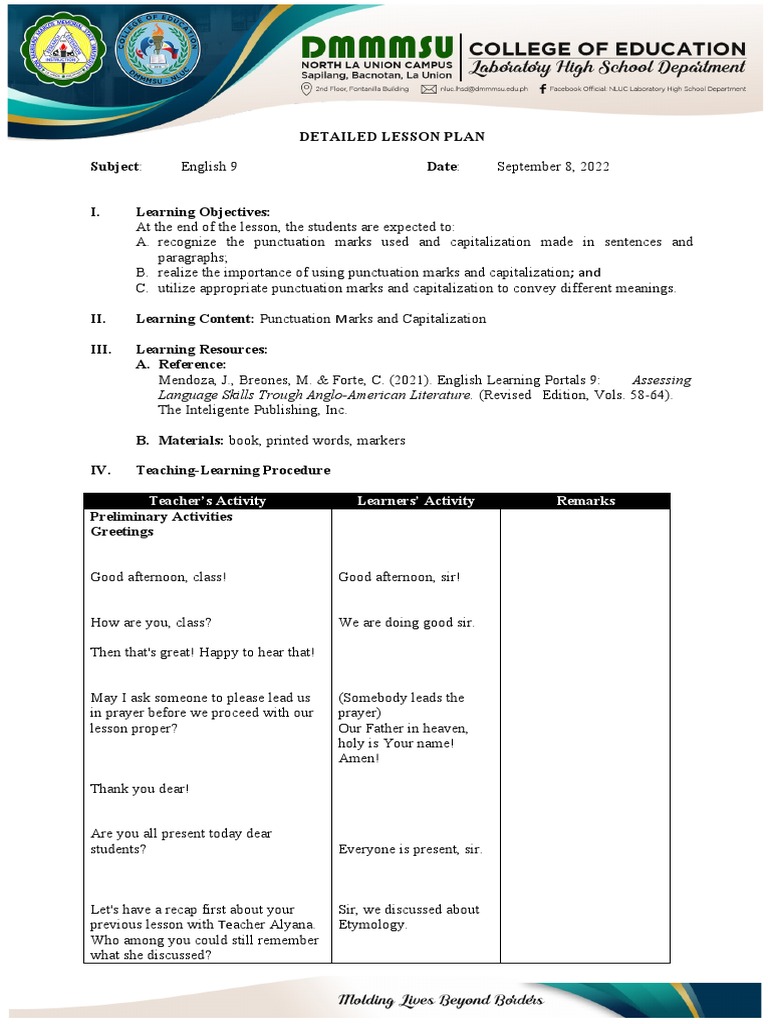 Punctuation and Capitalization Lesson Plan | PDF | Punctuation ...