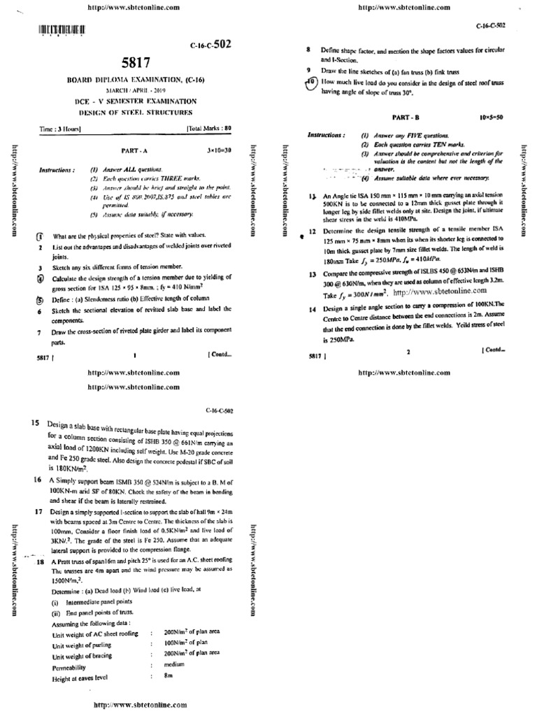 Civil 5 Sem Design of Steel Structures c16 Apr 2019 PDF | PDF
