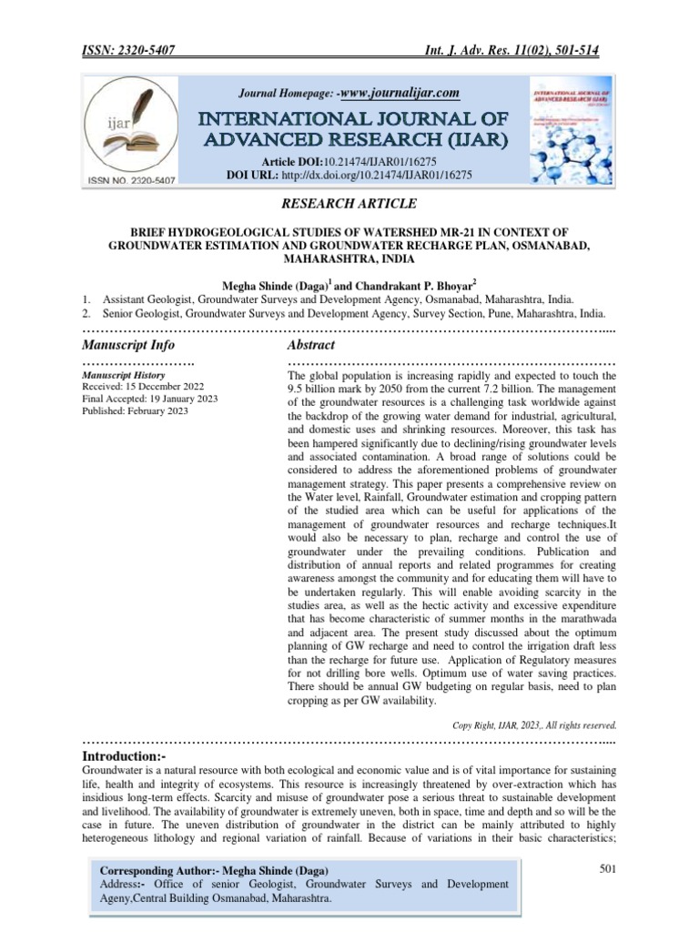 Brief Hydrogeological Studies Of Watershed Mr 21 In Context Of