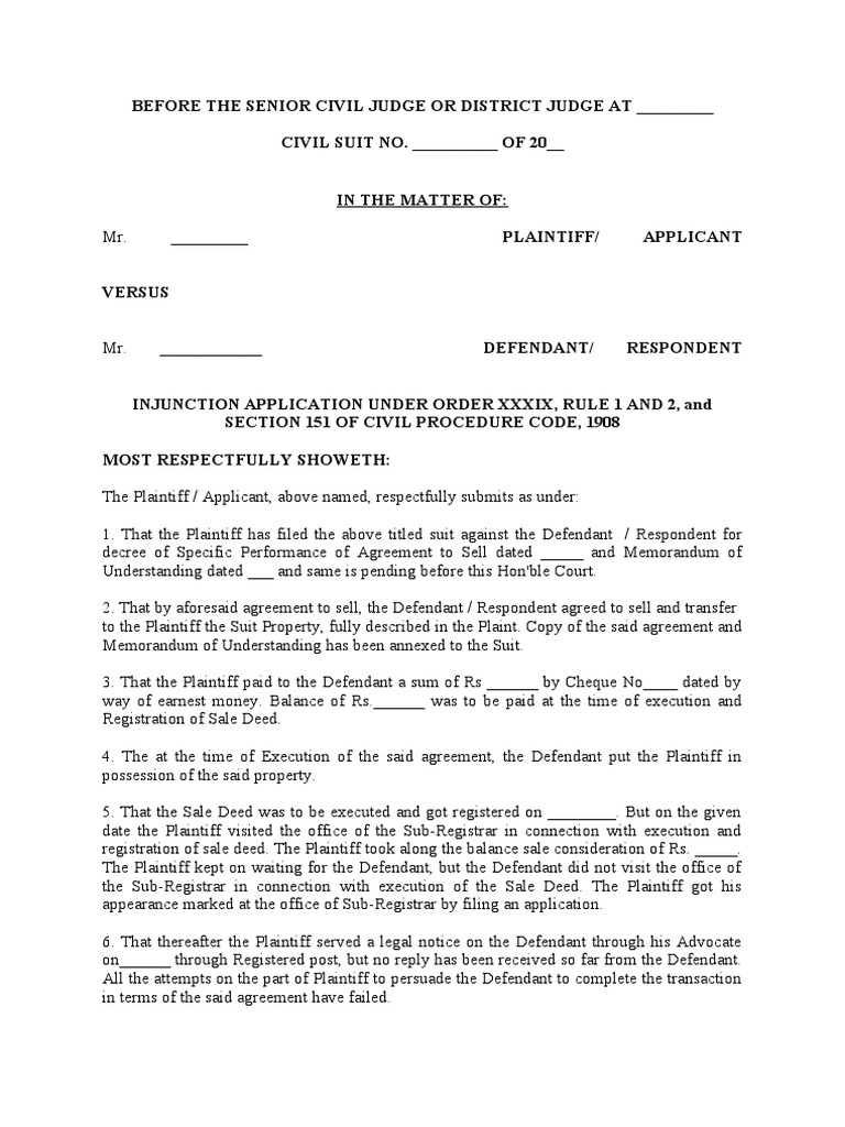 Temporary Injunction Application Example | PDF | Lawsuit | Defamation