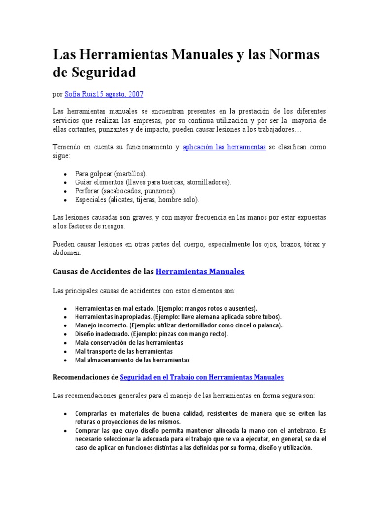 Seguridad en el Uso de Herramientas Manuales | PDF | Herramientas ...