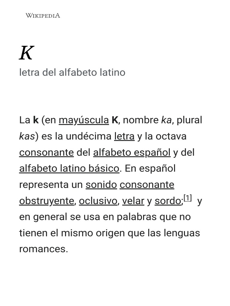 Letra Del Alfabeto Latino: Kas) Es La Undécima Letra y La Octava | PDF ...