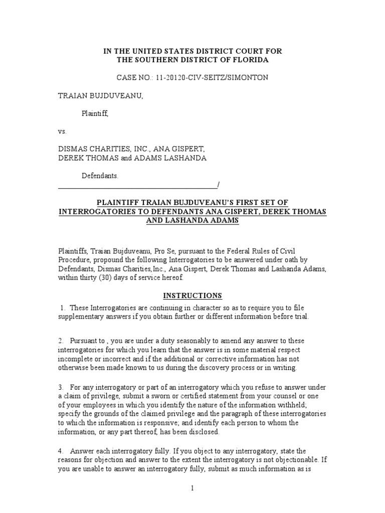 Plaintiff's First Set of Interrogatories to Defendants Ana Gispert ...