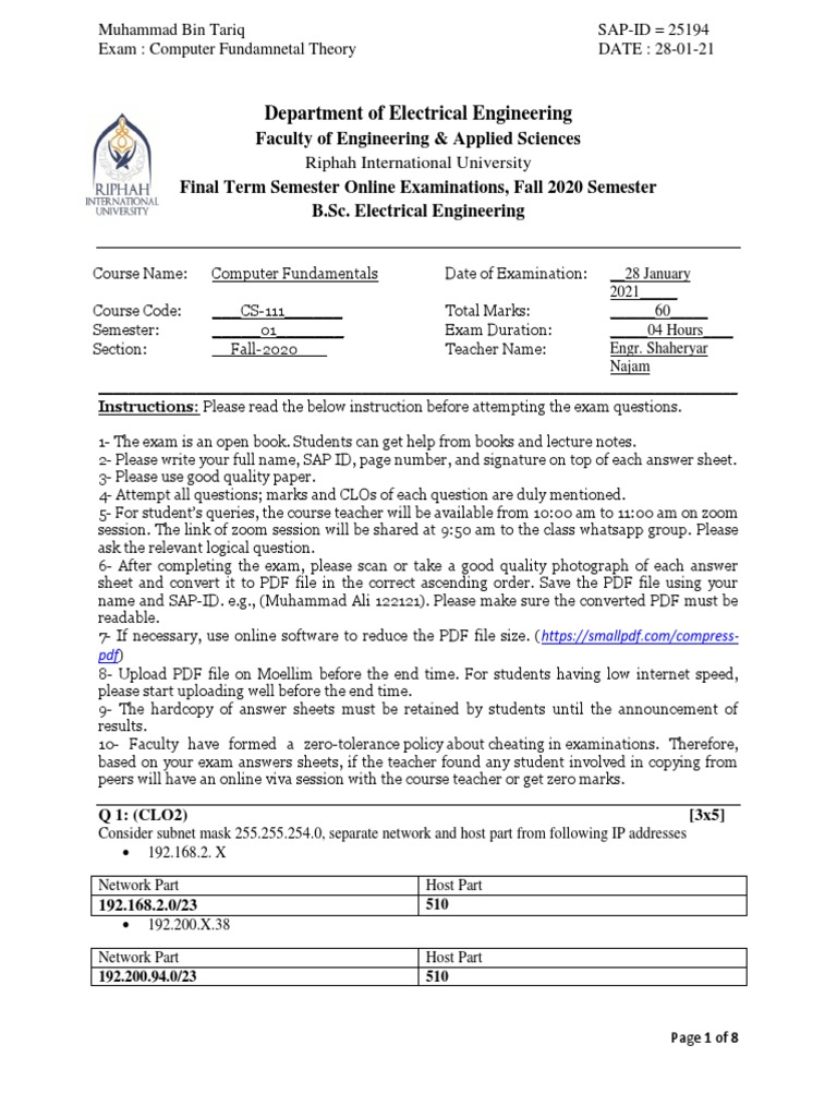 CF Final Term Exam PDF | PDF | Antivirus Software | Ip Address