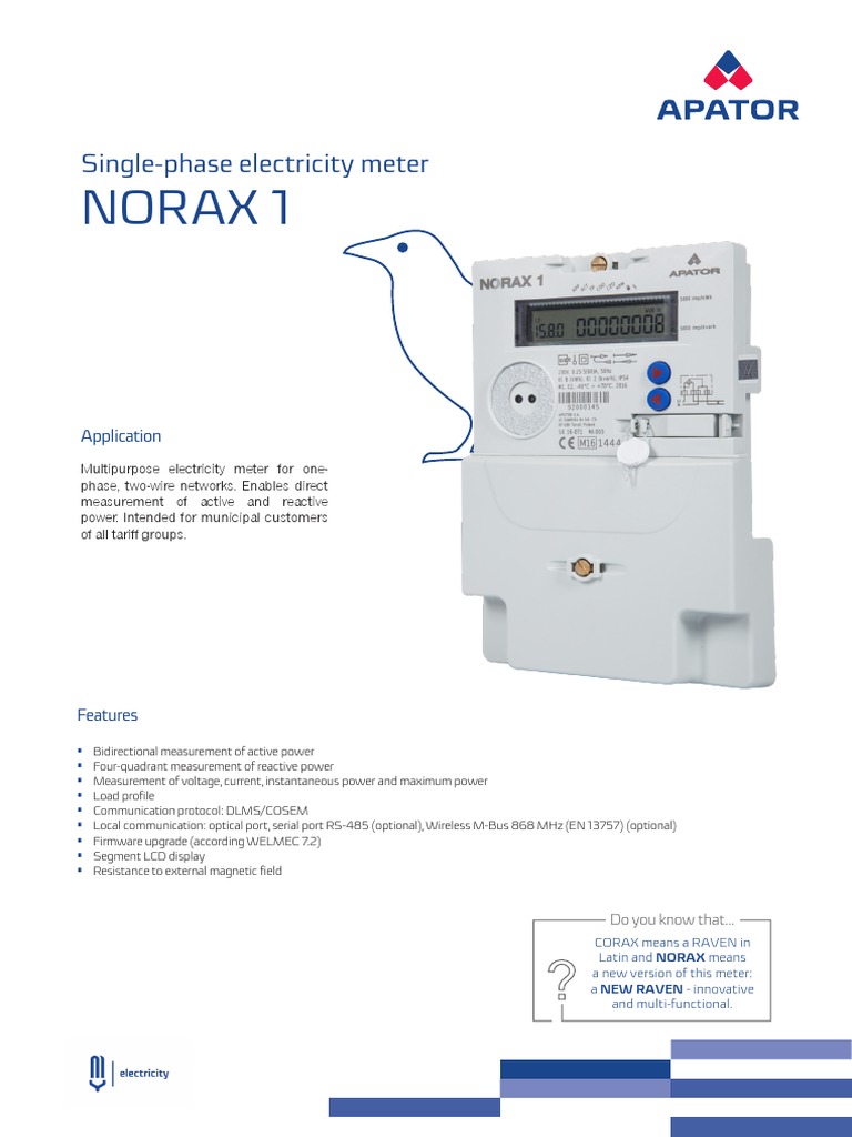 NORAX 1 Single-Phase Meter Overview | PDF | Alternating Current | Voltage