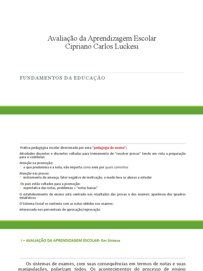 Avaliação Luckesi | PDF | Pedagogia | Aprendizado
