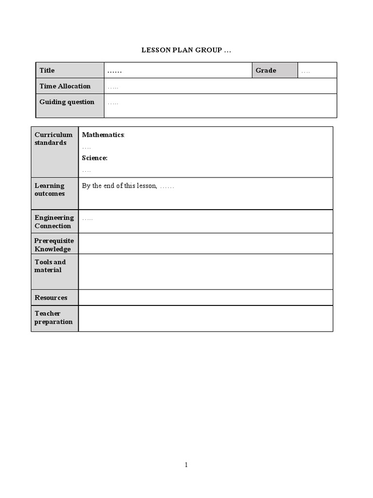 Lesson Plan and Worksheet Template | Download Free PDF | Educational ...