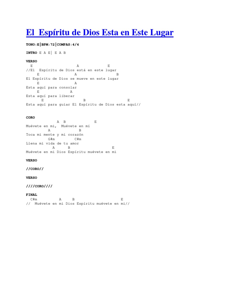 El Espiritu de Dios Esta en Este Lugar PDF | PDF
