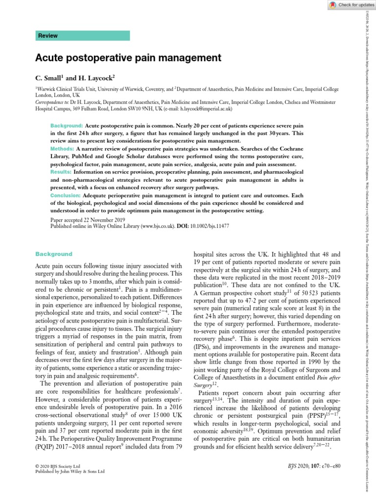 British Journal of Surgery - 2020 - Small - Acute Postoperative Pain ...