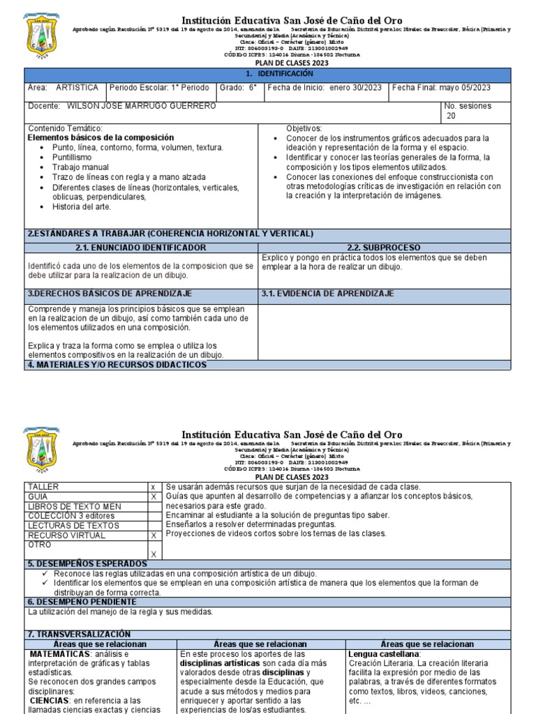 Plan de Clases de Artística 2023 | PDF | Dibujo | Sombra
