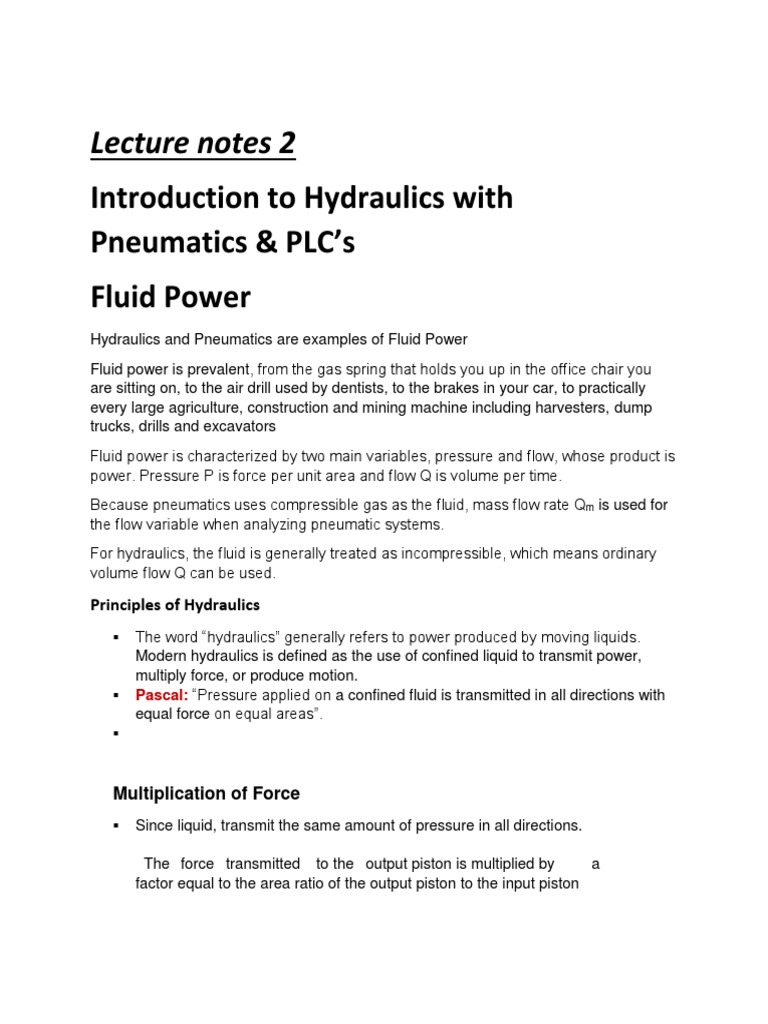 2.0 Intro To Hydraulics, Pneumatics & PLC's Notes PDF PDF Valve Pump
