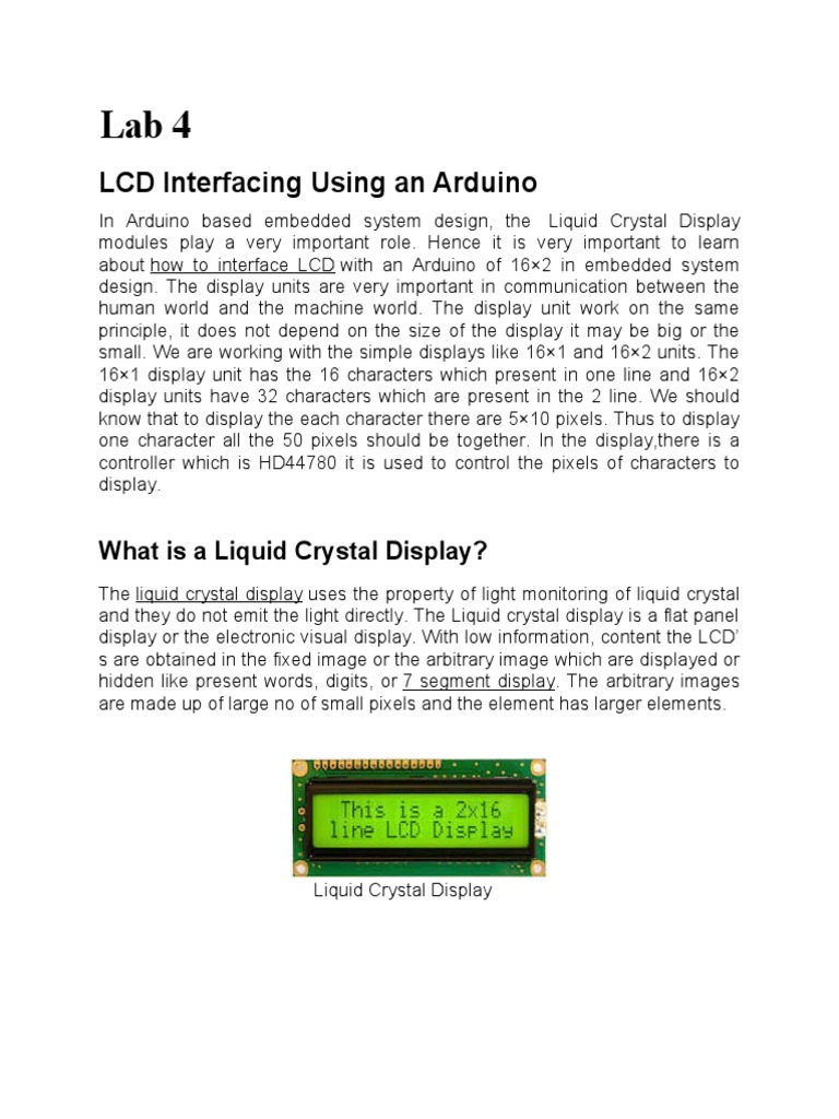 Arduino LCD 16x2 Interfacing Guide | PDF | Liquid Crystal Display | Pixel