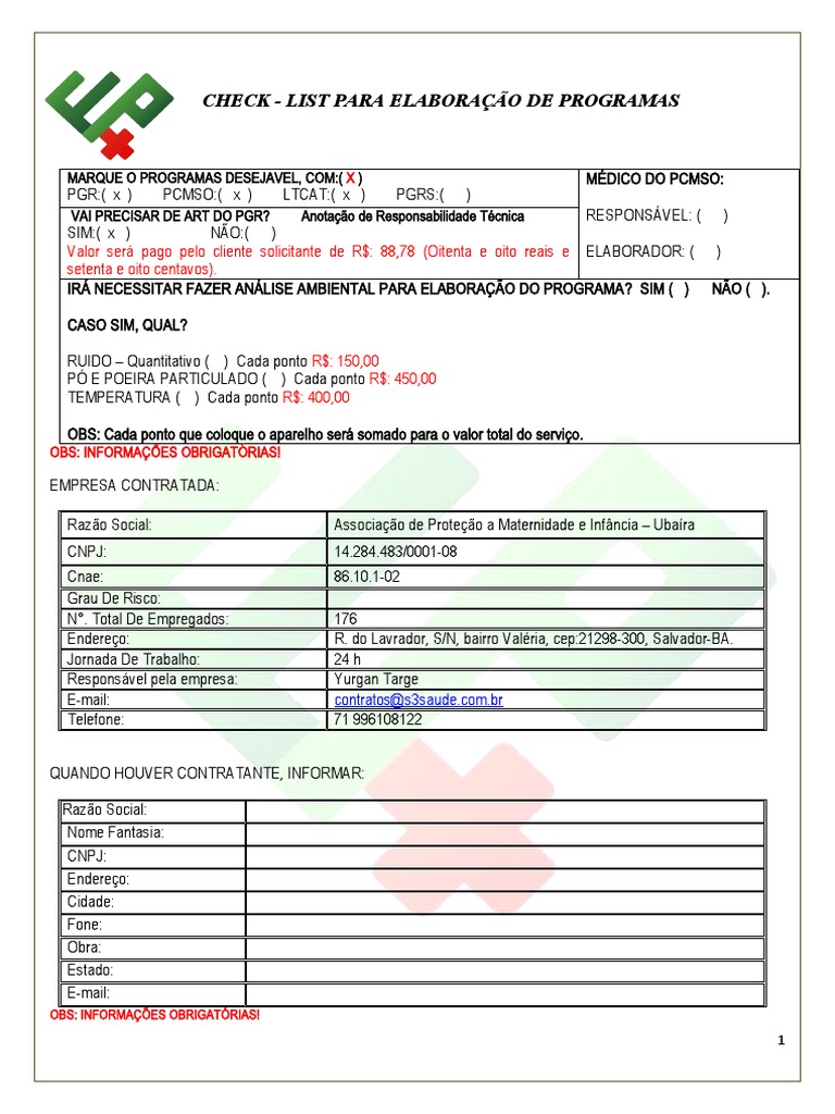 Check-list para PGR e PCMSO | PDF | Enfermagem | Sistema de saúde