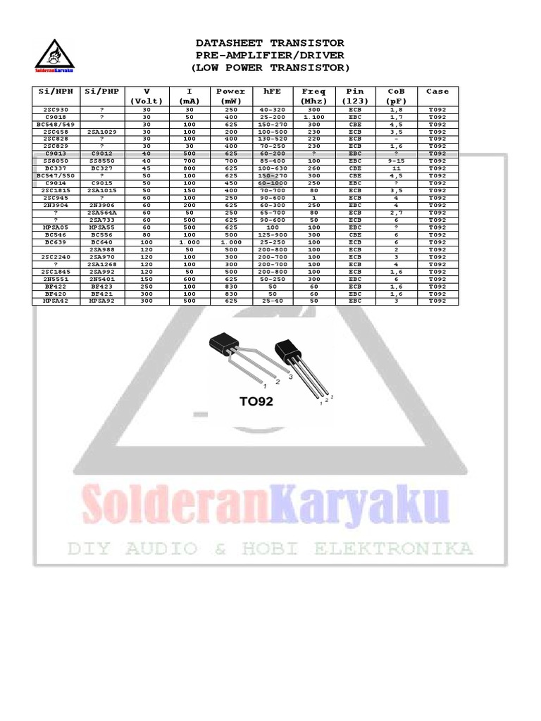 Transistor and IC Amplifier Datasheet | PDF | Electrical Components ...