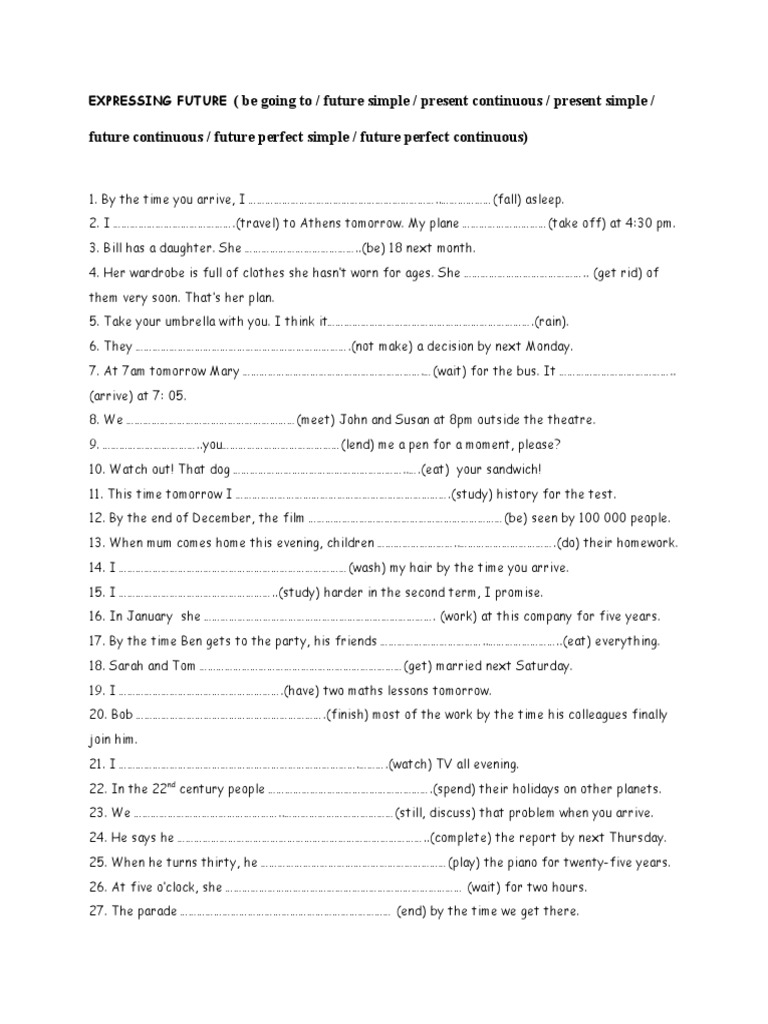 Future Tenses Practice Exercises | PDF | Art