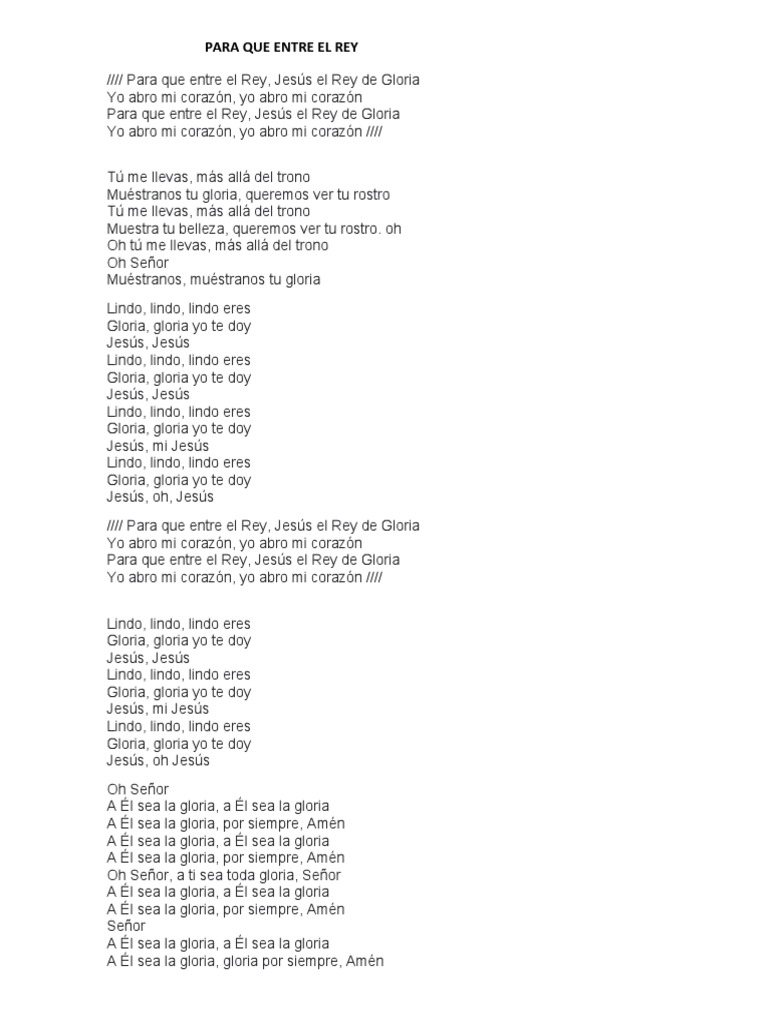 Letra y acordes: Para que entre el Rey | PDF | Cocina, comidas y vino