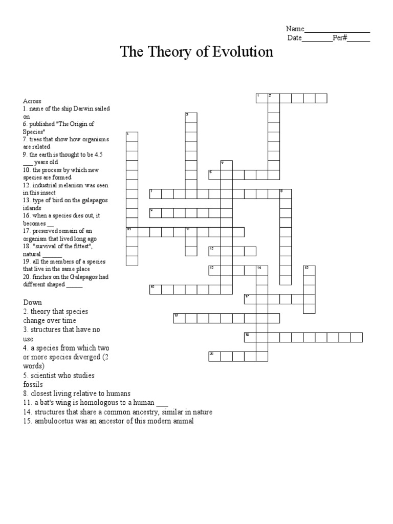 Evolution Crossword Puzzle PDF