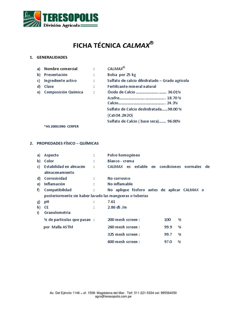 FT Calmax | PDF | Calcio | Ciencias fisicas
