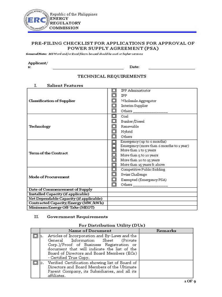 PSA Pre-Filing Checklist Guide | PDF | Loans | Procurement