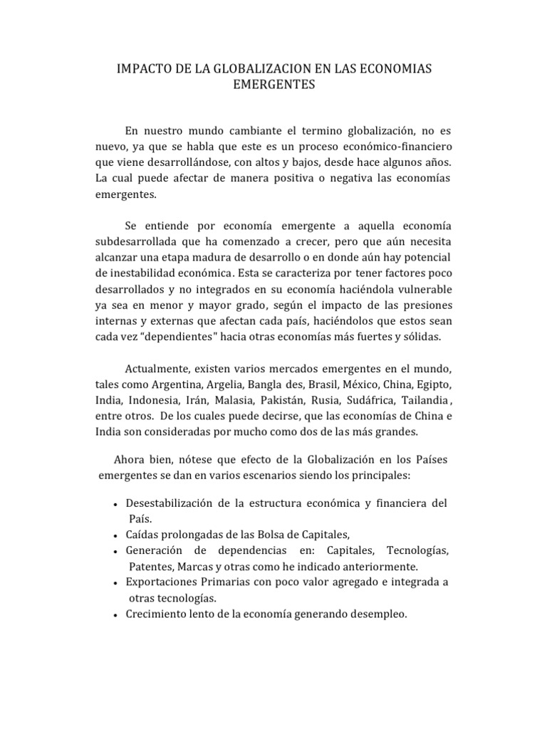 Impacto de la Globalización en Economías Emergentes | PDF | Política ...