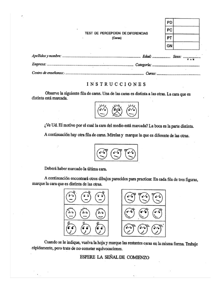Test de percepcion de diferencias caras pdf