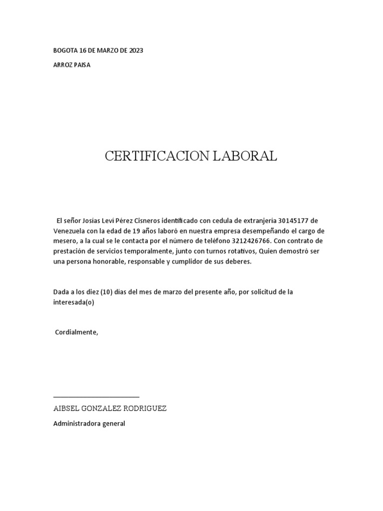 Certificacion Laboral | PDF