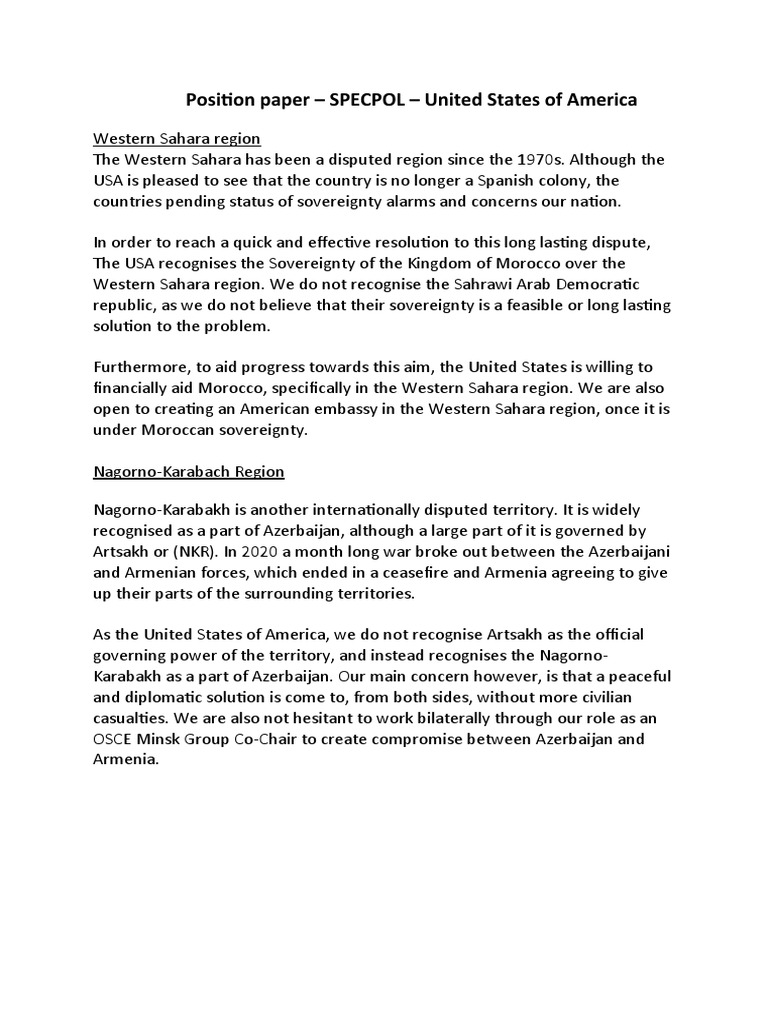 US Position on Western Sahara and Nagorno-Karabakh | PDF