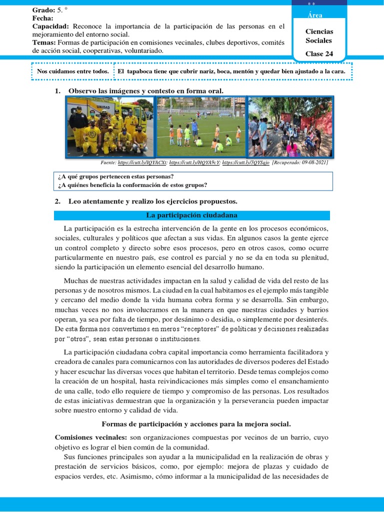 Quinto Grado Ciencias Sociales Clase 24 PDF Comunidad Cooperativa