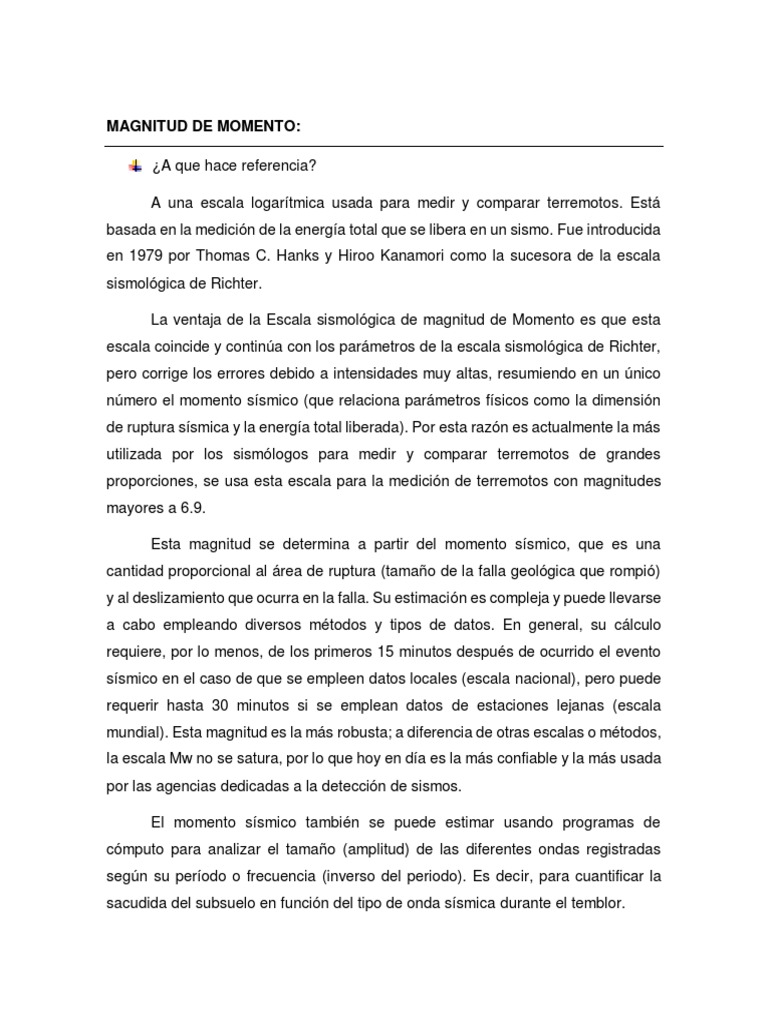 Escala sismológica de magnitud de Momento qué mide y cómo se calcula