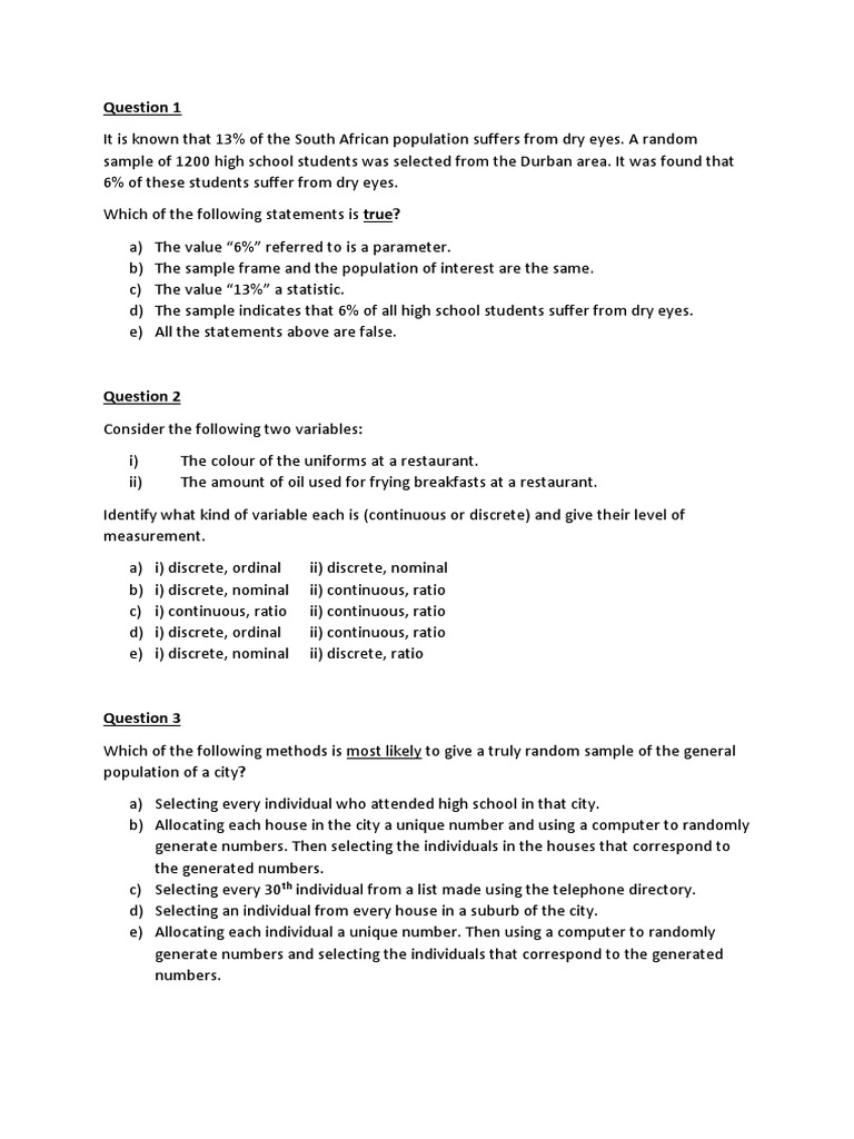 2018 Sem 2 - Test 1 - Westville | PDF