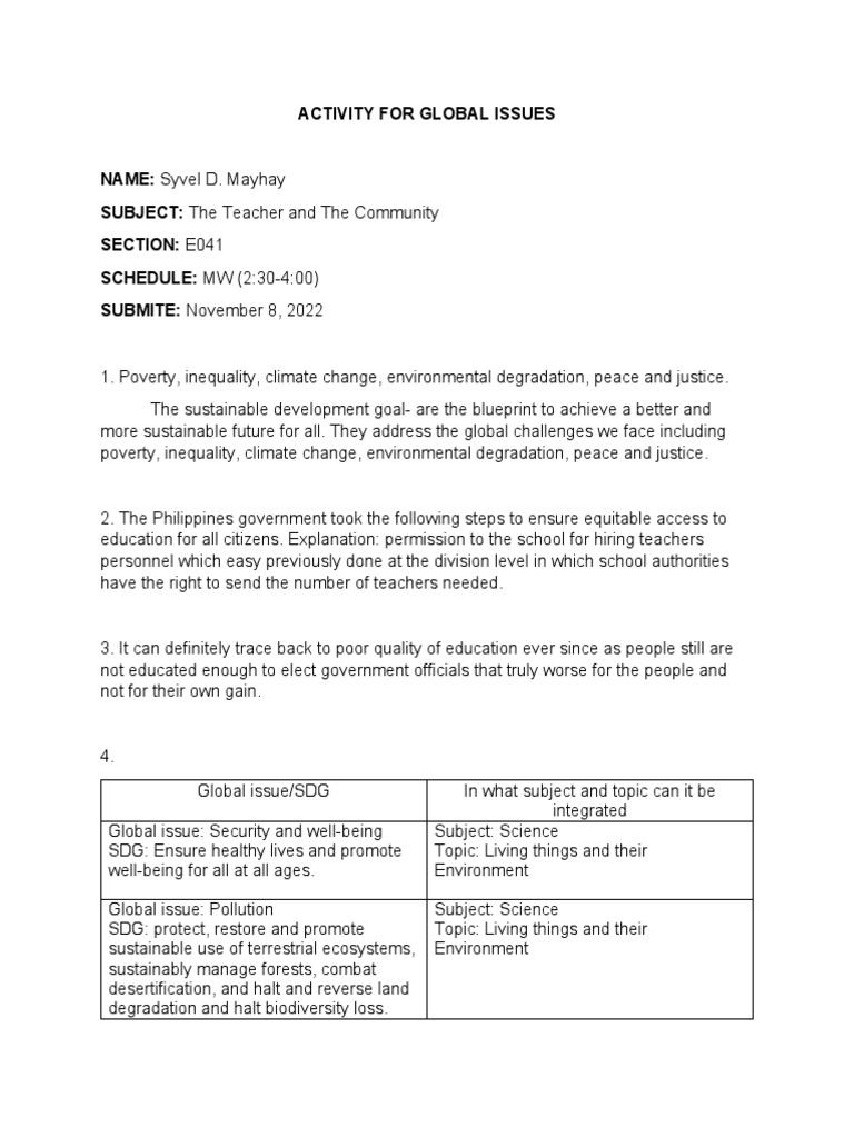 Addressing Global Issues in Education | PDF | Sustainability | Bribery