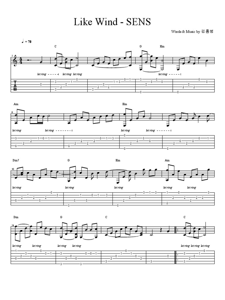 Like Wind Guitar Tab PDF