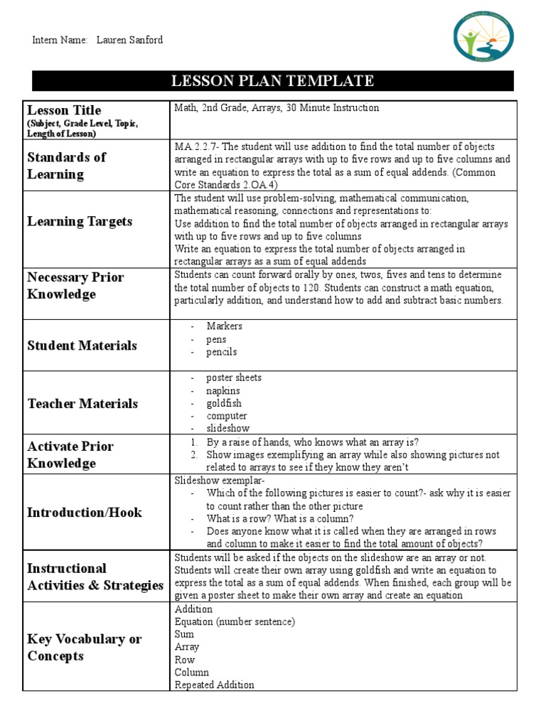 Lesson Plan 2 | PDF | Matrix (Mathematics) | Lesson Plan
