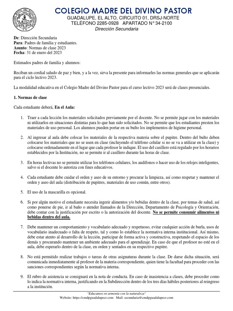 Normas de Clase 2023 en Aula Virtual | PDF | Salón de clases | Maestros