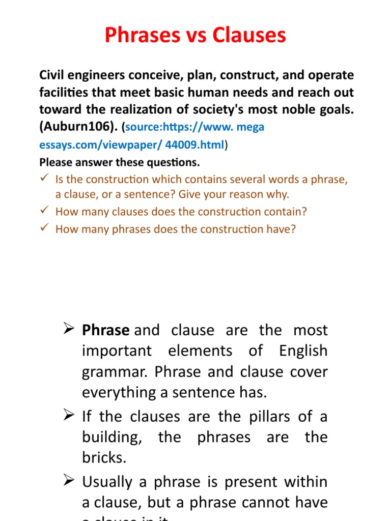 Phrase VS Clause PDF Clause Sentence (Linguistics)