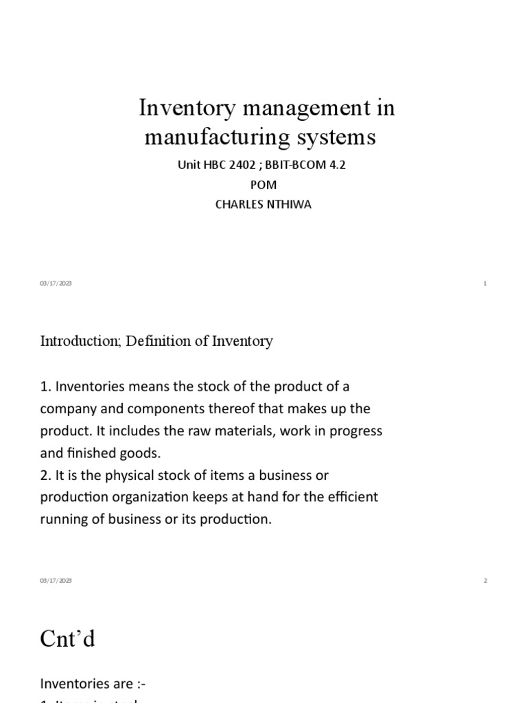 Inventory MNGT in Manufacturing PDF PDF Inventory Cost