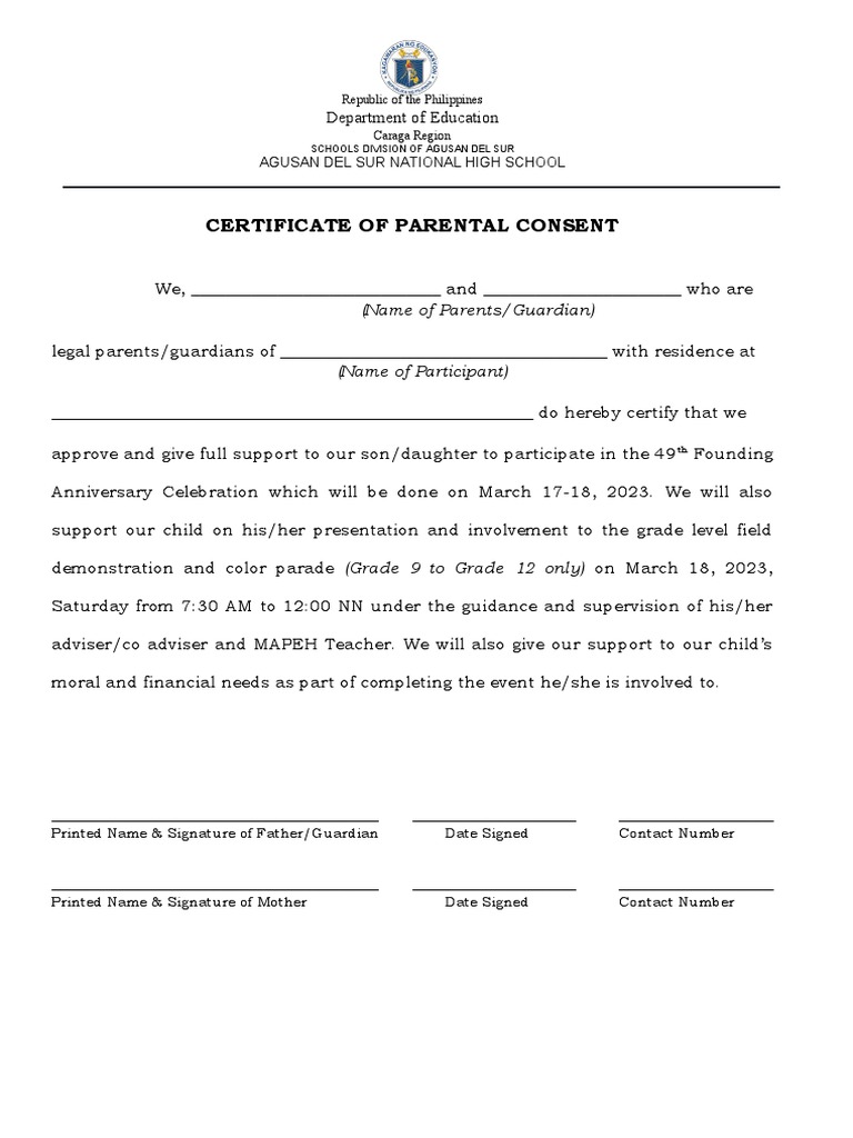 Parental Consent for School Event | PDF