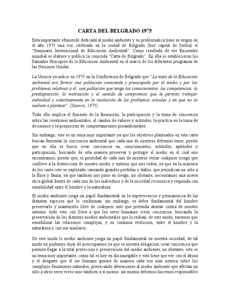 Carta Del Belgrado 1975 | PDF | Entorno natural