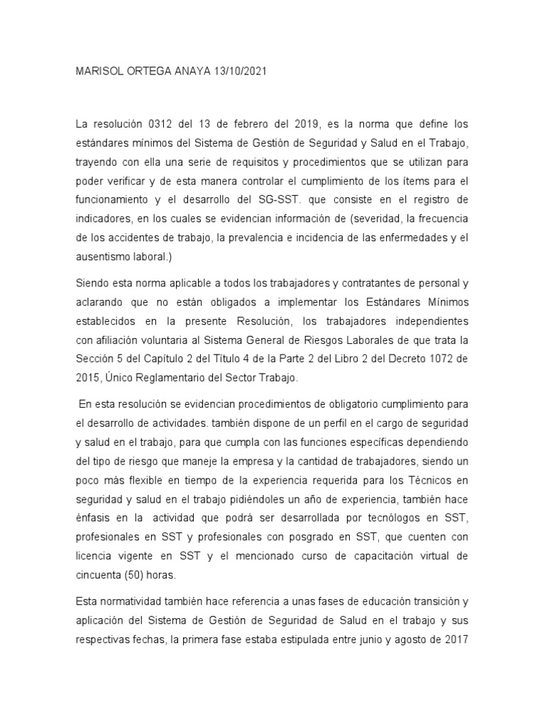 Normativa SG-SST: Resolución 0312/2019 | PDF | Negocios | Finanzas y dinero