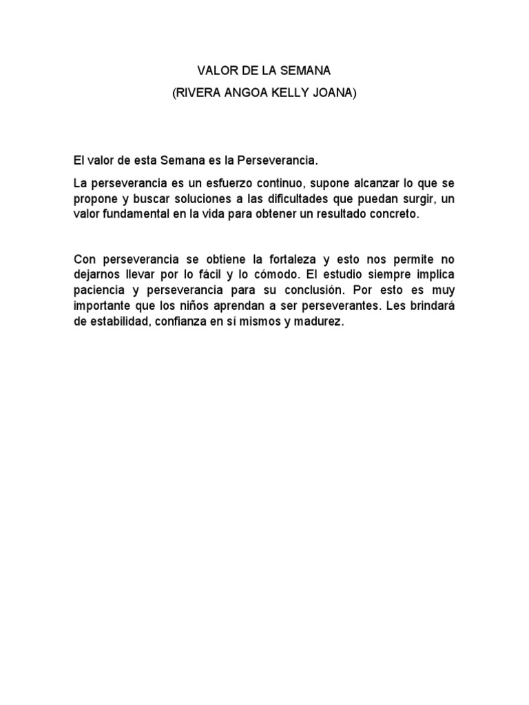 Valor de la Perseverancia para Niños | PDF | Relaciones personales ...
