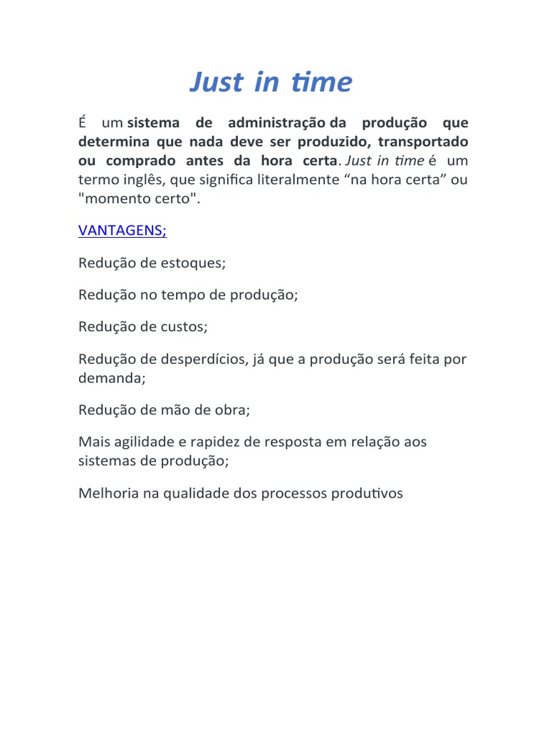 Vantagens e Desvantagens do Just in Time | PDF