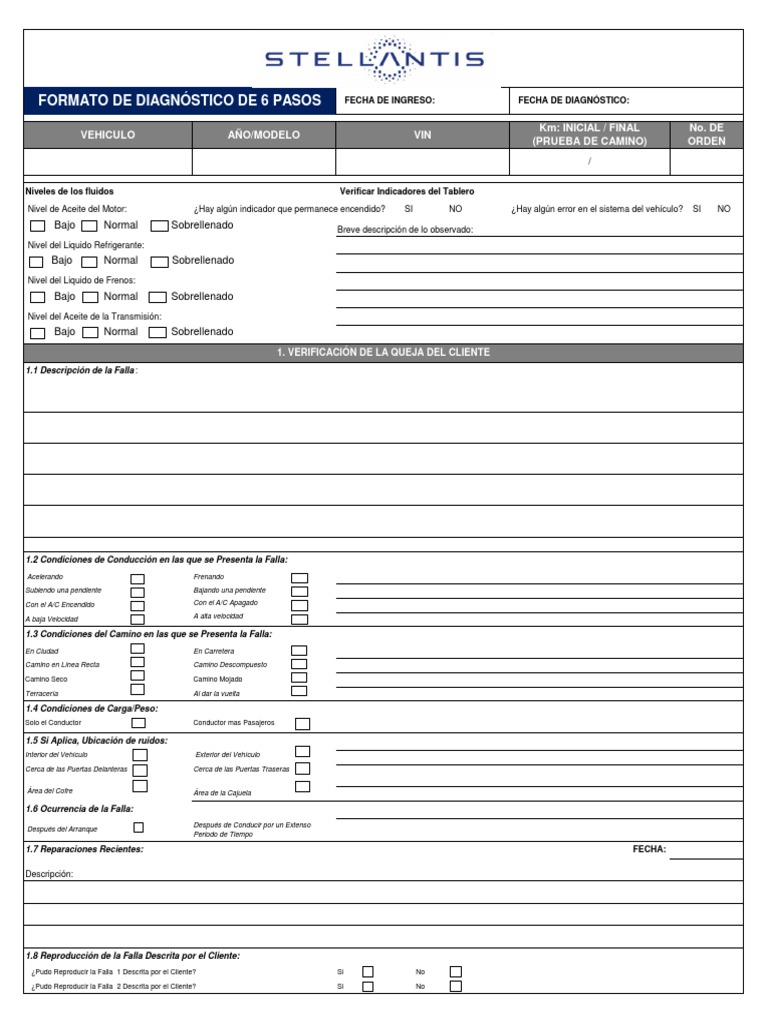 Formato de Diagnóstico Automotriz | PDF | Transporte | Estilos de